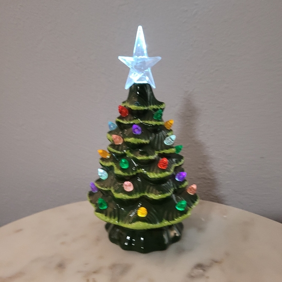 Lighted Ceramic Christmas Tree - Battery-Operated with Multi-Colored Lights - Picture 1 of 3